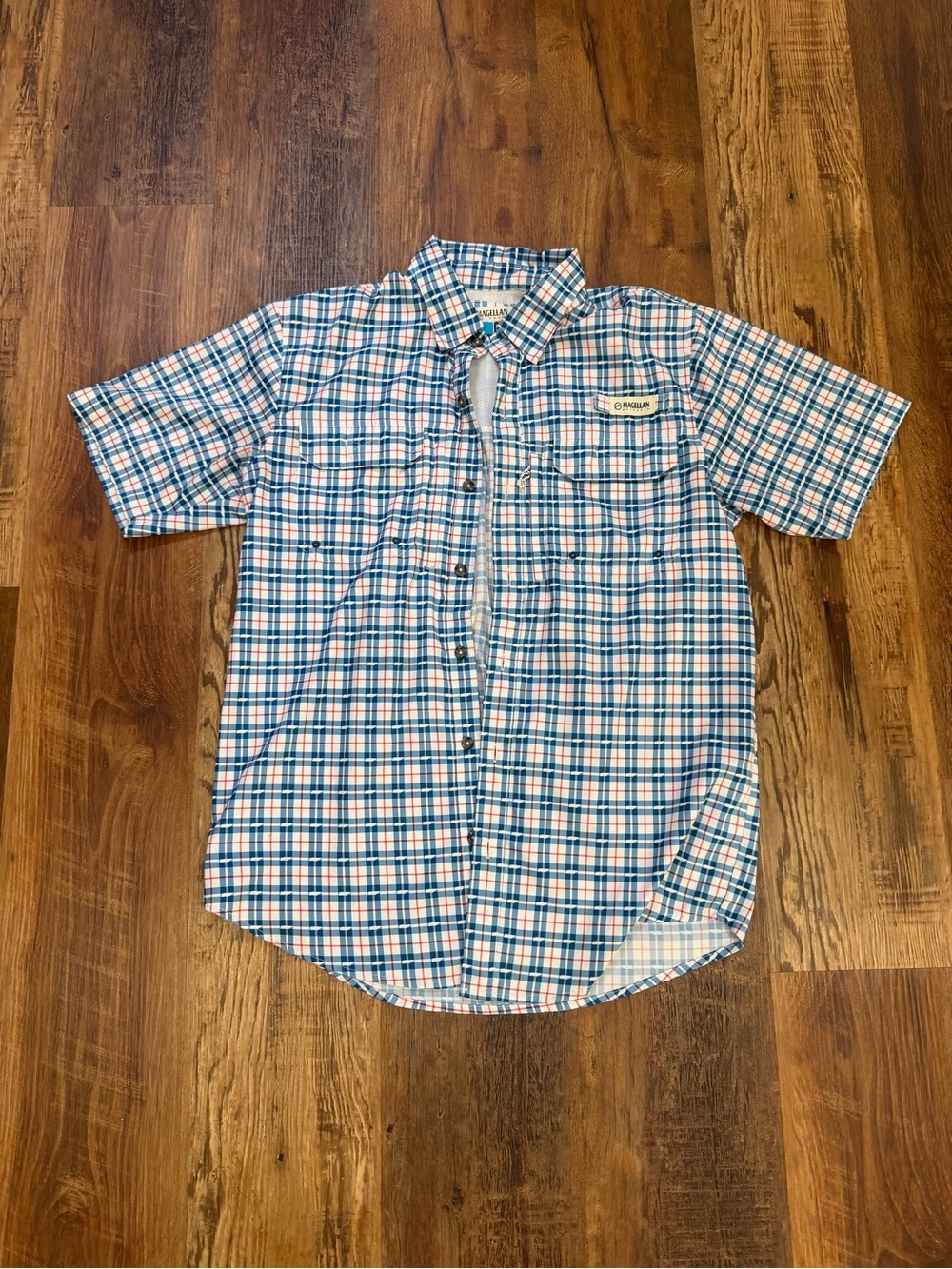 Columbia Men’s Short-Sleeve Plaid Button-Down Shirt - Blue/White/Red